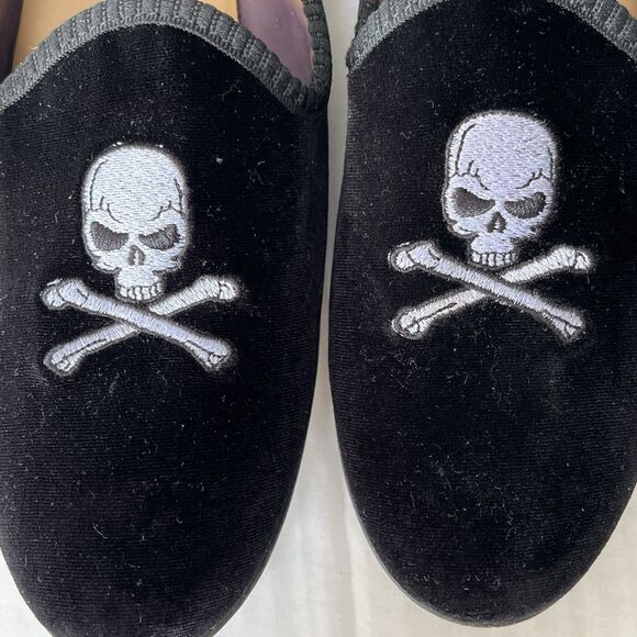 Del Toro Black Velvet Loafers Skull & Crossbones Size 9 Slip On Flats Italy Made main image 16